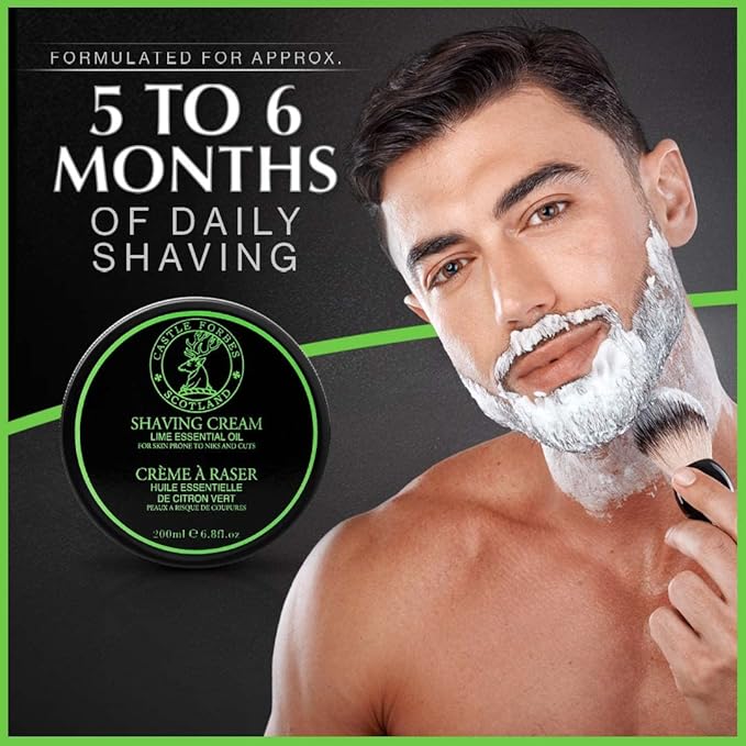 Castle Forbes Lime Shaving Cream For Men, 6.8 fl.oz. | Moisturizing Smooth Shave Lather w/ Essential Oils | Protects All Skin Types From Razor Burn & Irritation | Luxury Grooming & Beard Care