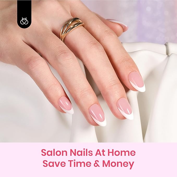 Beetles X Press Kit Gel Nail Kit, Press On Nails Short Almond Kit with 224Pcs French Nail Tips Nail Glue & Remover Builder Top Coat Mini Nail Lamp All-in-One DIY Nail Kit Gift for Women