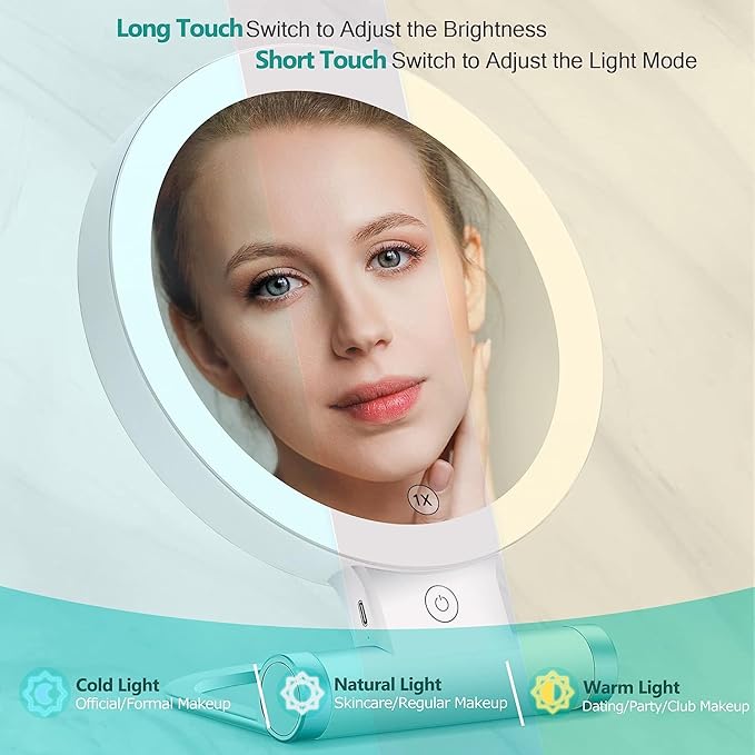 B Beauty Planet Magnifying Mirror with Light 20X/1X,Double Sided Tabletop Mirror with Adjustable Folding Handle,Cosmetic Mirror for Makeup/Travel, Tweezing, and Blackhead/Blemish Removal