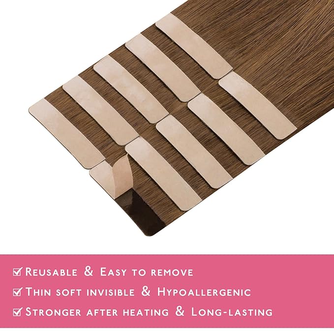 WENNALIFE Tape in Hair Extensions 10pcs 20g 10 inch Remy Invisible Tape Ins Straight Light Auburn Brown Colored Soft Real Human Hair Refill Set