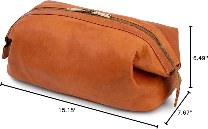 BERLINER BAGS Vintage Leather Cosmetic Bag Ben XL, Toiletry Bag for Women and Men, for Travelling - Brown
