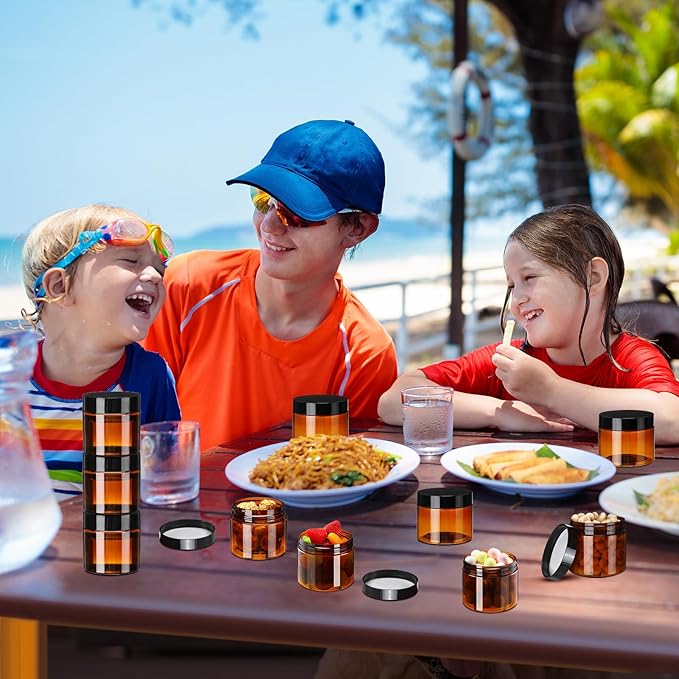 Tanlade 40 Pcs Amber Plastic Jars with Lids Round Cosmetic Containers Amber Jars Refillable Containers for Powder Liquid Food Storage Kitchen Cosmetic Lotion Ointments Creams Essential Oil (10 oz)