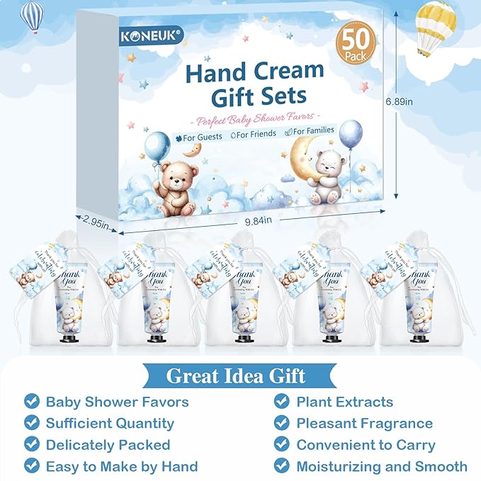 50 Pack Baby Shower Bulk Hand Cream Gifts Sets, Bridal Shower Favors and Baby Shower Favors for Guests with Thank You Card and Organza Gift Bags, Appreciation Gifts and Wedding Shower Favors (Bear)