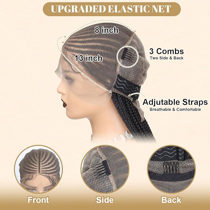 36 inch Cornrow Braided Wig for Black Women, 13x8 Box Braid Wigs for Black Women, Plucked with Baby Hair …