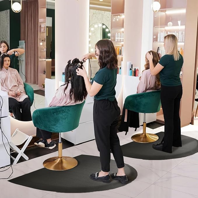 Salon mats for Hair Stylist 35.8"x27.9" Barber Shop Anti-Fatigue Salon Chair Mat - Black Semi Circle Hair Floor mats - 1/2" Thick Comfort Salon Standing Floor Mat, Hair Cutting Hairdressing Equipment