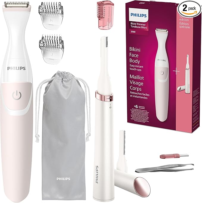 Philips Beauty Women's Bikini Trimmer and Precision Trimmer Special Edition Bundle, BRT387/90,Pink and White