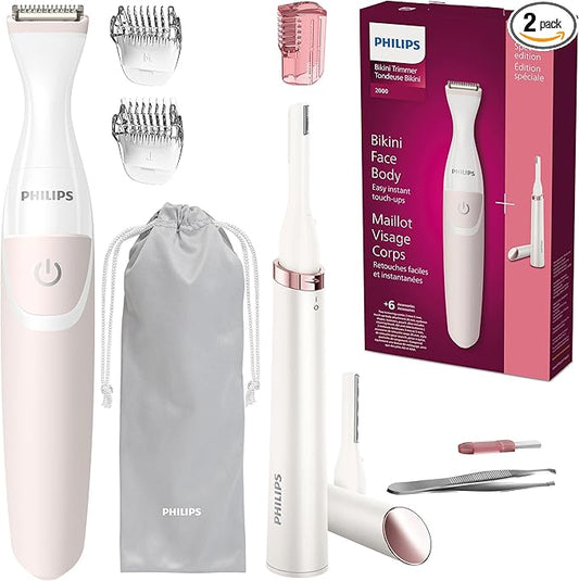 Philips Beauty Women's Bikini Trimmer and Precision Trimmer Special Edition Bundle, BRT387/90,Pink and White