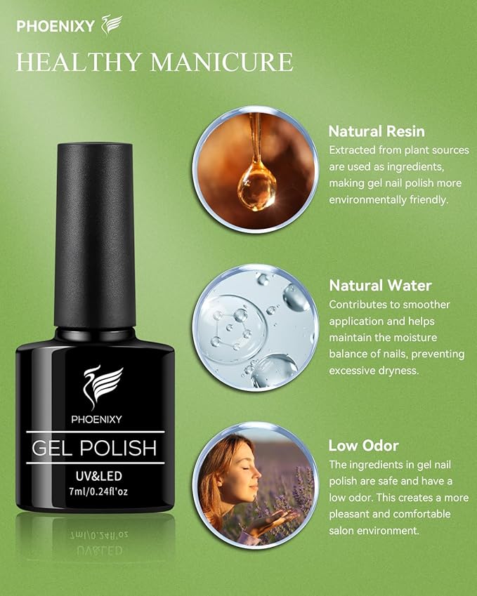 PHOENIXY 47 PCS Gel Nail Polish Kit with U V Light, Gel Nail Polish Set with Manicure Starter Kit, Base Top Coat DIY Nail Art Salon Home Gifts for Women