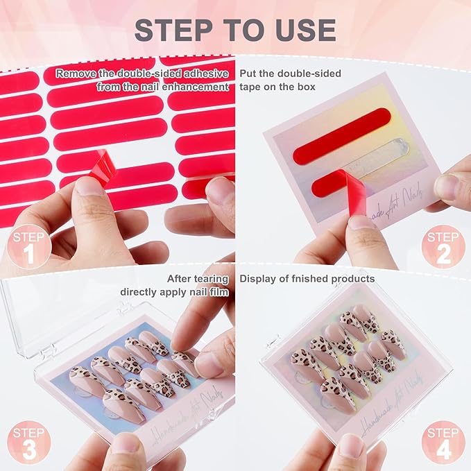 30Boxes + 30 Instruction Cards Large (8 x 8cm) Press On Nail Packaging Storage Box and 90pcs Adhesive Tabs - Acrylic Organizer Case for Artificial Nail for Nail Business Supplies