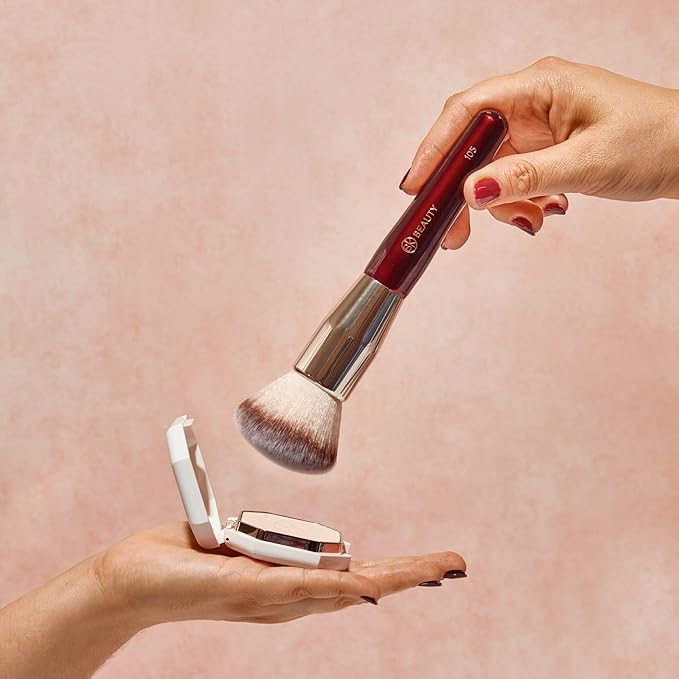 BK BEAUTY - LARGE BUFFER & ROUND FOUNDATION (2PC) - Professional Makeup Brush Set for Liquid or Cream Foundations, Powder & Blush | Premium Face Brushes for Flawless Application