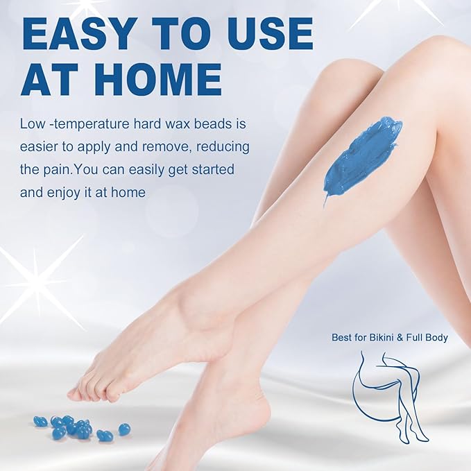 Hard Wax Beads for Sensitive Skin, 1lb Unscented Waxing Beads at Home for Brazilian Waxing Women Men, Professional Wax Beans Hair Removal for Body, Bikini, Legs, Facial, Easy Use, Blue