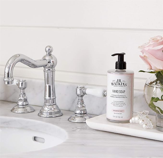 J R Watkins Moisturizing Gel Hand Soap, Rosewater, Plant Based Ingredients, 12 oz Pump