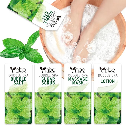 Pedicure Kit Foot Soak Set: Bubble Salt, Sugar Scrub, Massage Mask, Massage Lotion in a Box, 4 Step Foot Spa Kit for Dry Feet, Calluses and Tired Feet(1 Set Peppermint)