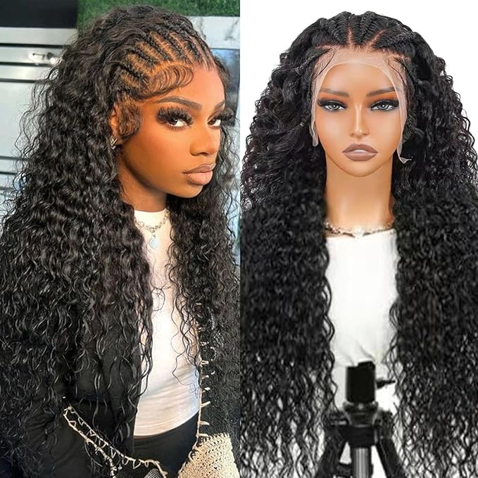 13X6 Lace Front Wigs Human Hair Curly Wigs Pre Plucked 200% Density HD Transparent Lace Frontal Braided Human Hair Wig Brazilian Deep Wave Lace Front Wigs Human Hair with Baby Hair 20inch