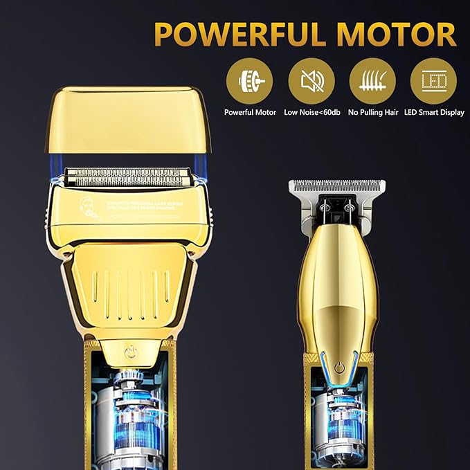 Hair Clippers for Men Professional，Clippers and T-Blade Trimmers Set，Electric Razor Shavers Hair Trimmer Kit，Hair Cutting Machine，LCD Display,Best Presents(Gold)