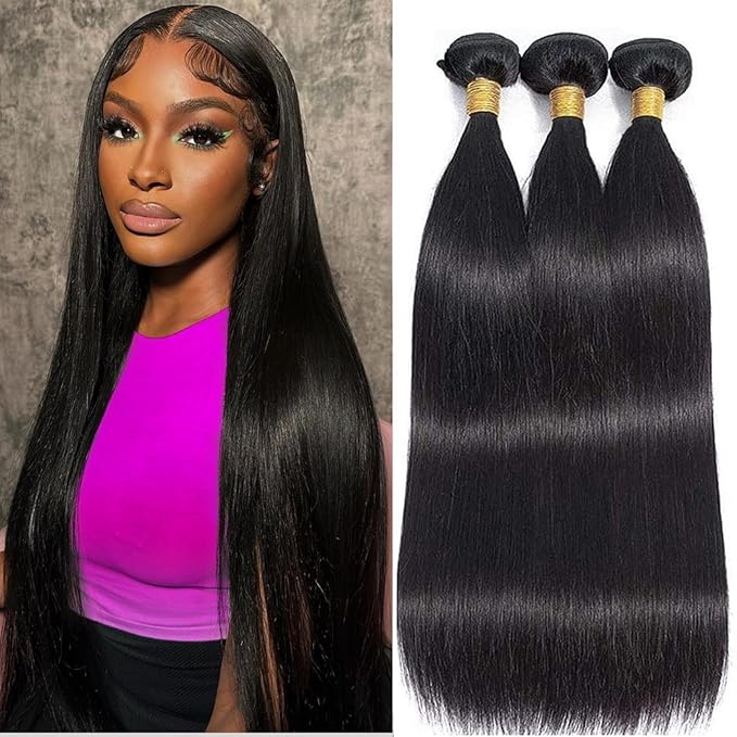 Human Hair Bundles 16 18 20 Inch Straight Bundles Human Hair 10A 100% Unprocessed Virgin Brazilian Hair 3 Bundles Weave Bundles Human Hair Extensions Natural Color