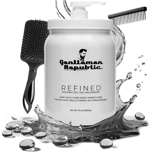 Gentlemen Republic 64oz Refined Men's Hair Gel - Professional Formula for 24 Hour Shine and Strong Hold, Humidity Resistant Styling Gel for hair W/Pump, 100% Alcohol-Free and Never Flakes, Made in USA