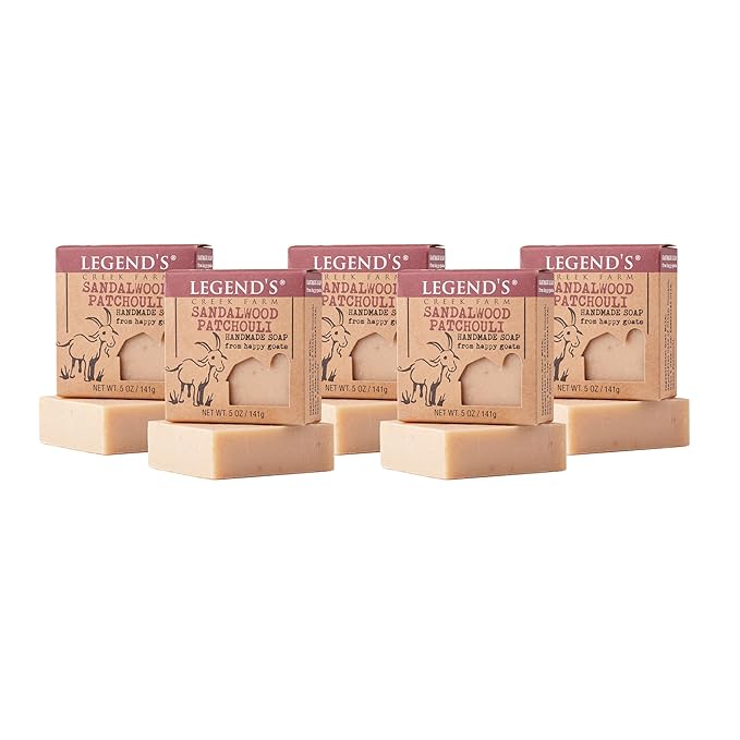 Legend's Creek Farm Goat Milk Soap - Cleansing Moisturizing Soap Bar for Hands and Body - 5 Oz Creamy Lather, Nourishing, Gentle Natural Soap for Sensitive Skin (Sandalwood Patchouli, Pack of 5)