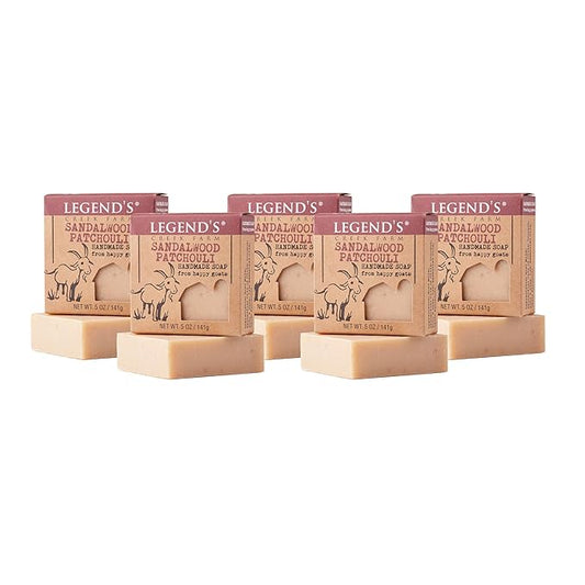 Legend's Creek Farm Goat Milk Soap - Cleansing Moisturizing Soap Bar for Hands and Body - 5 Oz Creamy Lather, Nourishing, Gentle Natural Soap for Sensitive Skin (Sandalwood Patchouli, Pack of 5)