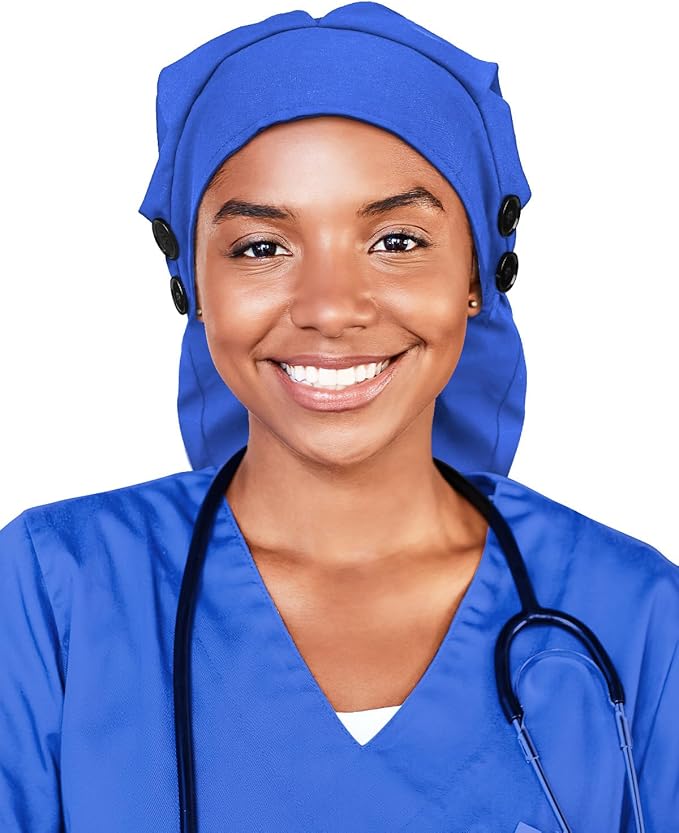 Satin Lined Work Cap with Button for Long Hair Women