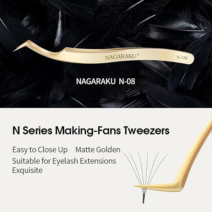 NAGARAKU Eyelash Extensions Tweezers for make Fans Curved Individual Mega Volume Lashes Precision Stainless Steel Professional (N-08)