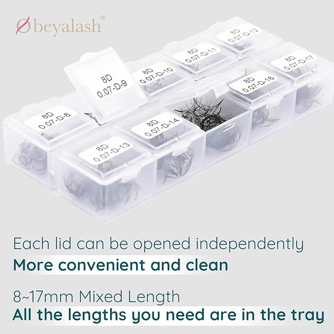 1000 Premade Fans Eyelash Extensions - 3D to 8D, 8-15mm Mixed Lengths, Thin Base, Pre-Made Lash Fans