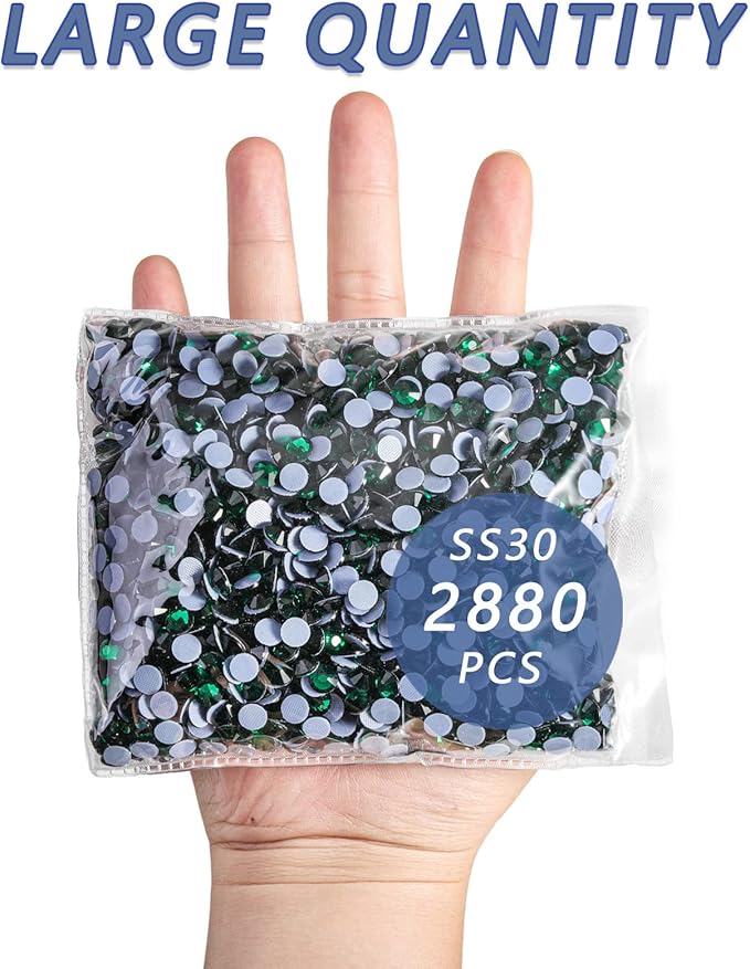 Beadsland Hotfix Rhinestones Bulk, 2880pcs Green Hot Fix Rhinestones for Crafts Clothes DIY Decoration, Emerald, SS30, 6.3-6.5mm