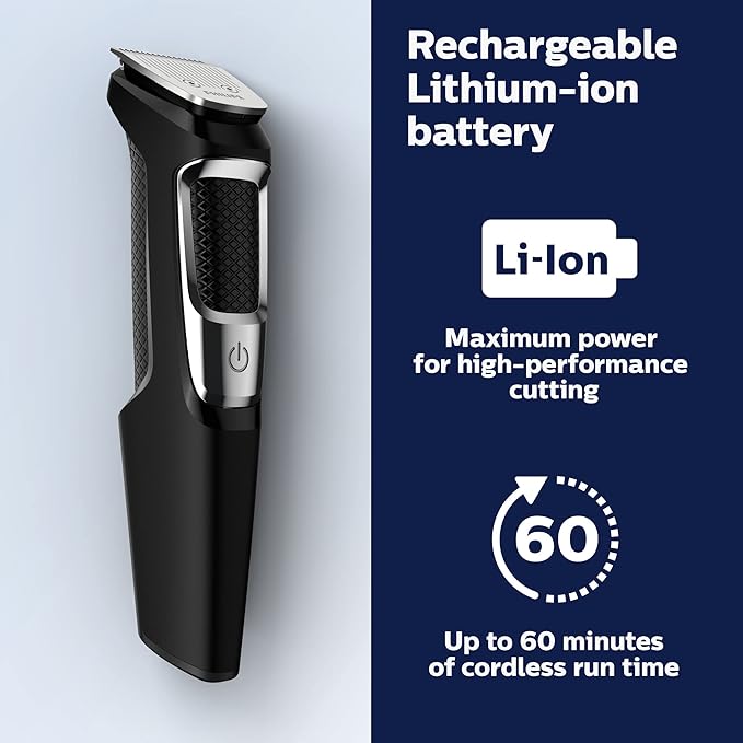 Norelco Philips Multigroomer All-in-One Trimmer Series 3000, 13 Piece Mens Grooming Kit, for Beard, Face, Nose, and Ear Hair Trimmer and Hair Clipper, NO Blade Oil Needed, MG3750/60