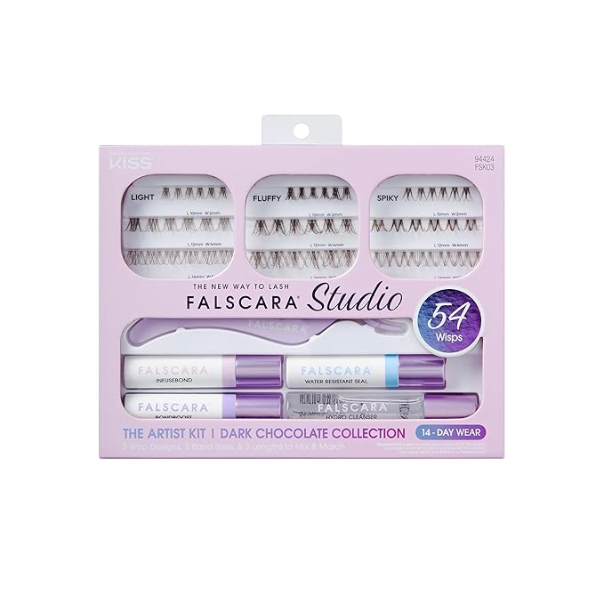 STUDIO Lash Extension Kit, 54 Stackable Lash Clusters, Medium Volume, 10mm-14mm, ‘Dark Chocolate’, False Eyelashes, InfuseBond, Water-Resistant Seal, BondBoost, Hydro Cleanser, Applicator