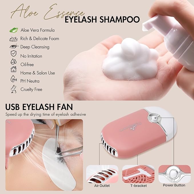 Lash Extension Practice Kit, Eyelash Extension Training Kit for Beginners, Professional Eyelash Mannequin Head Set with Lash Fan, Lash Shampoo, Lash Adhesive, Glue Rings and Lash Mirror