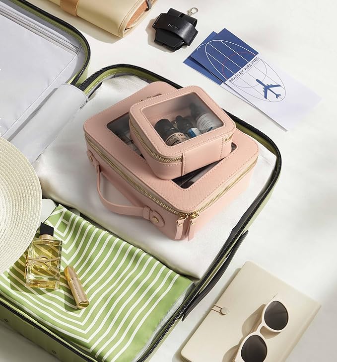 KOTORA Clear Makeup Bags TSA Approved Toiletry Bag Small Cute,Clear Toiletry Bags for Carry-on Traveling Travel Size Car Accessories Essentials Organziation Storage for Women Girls(Pink, Mini)