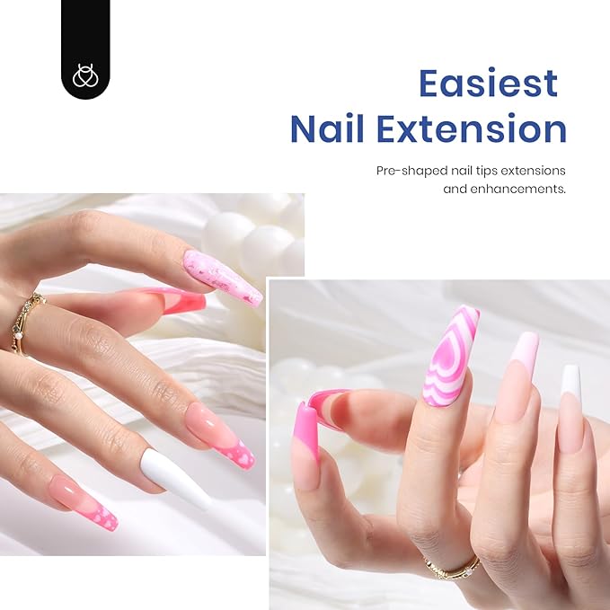 Beetles Gel Nail Kit Easy Nail Extension Set with 500Pcs Nail Tips Coffin Shape 5 In 1 Nail Glue Base Gel and Innovative Led Lamp Easy Diy Nails Art Home Gelly Tips