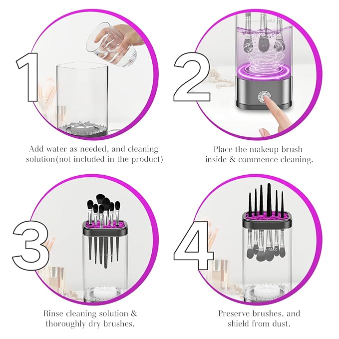 Electric Makeup Brush Cleaner, Multi-Functional Cosmetic Brush Cleaner, Portable Automatic Makeup Brush Cleaning Solution With Dryer-Holder, Charger, USB-C cable, Beauty Gift for Women