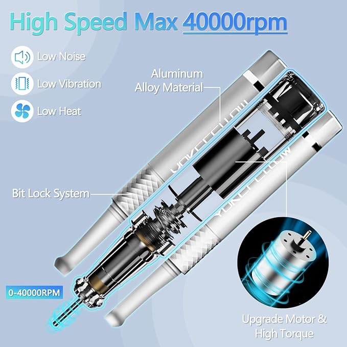 40000 RPM Professional Nail Drill, Stand Base Portable Electric Nail File Efile Drill for Acrylic Gel Nails Silver