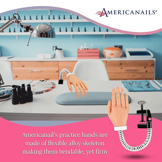 Americanails RealisTech Ultra Lifelike Silicone Practice Hand with FlexiArm for Acrylic Nails – Nail Tech Training Tool, Flexible Practice Hand, Mannequin Hand with Insertable Nails, Practice Nail Art