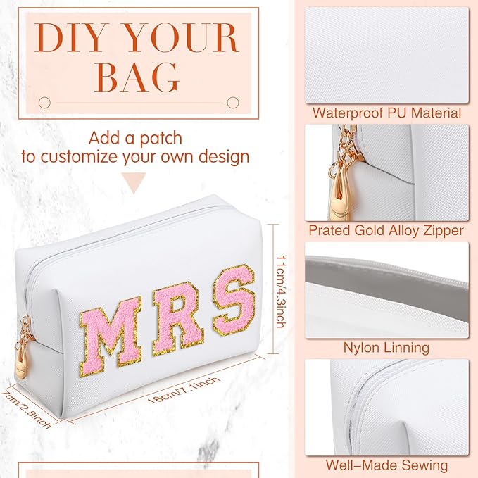 Sanwuta 9 Pcs Preppy Makeup Bag PU Leather Cosmetic Bag Makeup Pouch Plain Waterproof Toiletry Organizers for Traveling Preppy Travel Purse End of the Year Teacher Gifts Bulk(White)