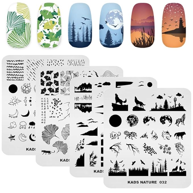 KADS 20pcs Nail Stamp Plates Set - Leaves, Flowers, Animal Nail Art Templates (20 Pcs)