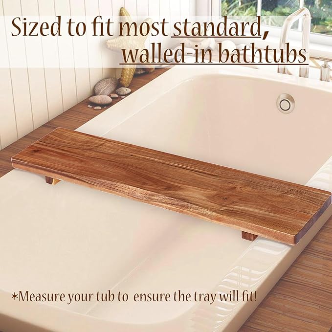 Premium Acacia Wood Bathtub Tray Caddy with Adjustable Legs, Minimalistic Design Bath Tray for Tub, Bathtub Accessories, Fit Standard and Against Wall Bath Tubs, Gift Idea for Women