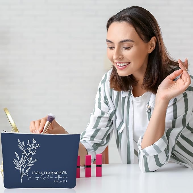 10Pcs Christian Gifts for Women Religious Cosmetic Bags Inspirational Bible Verse Pencil Pouch Canvas Makeup Bags Bulk with Zipper for Mother Sister Church Favors