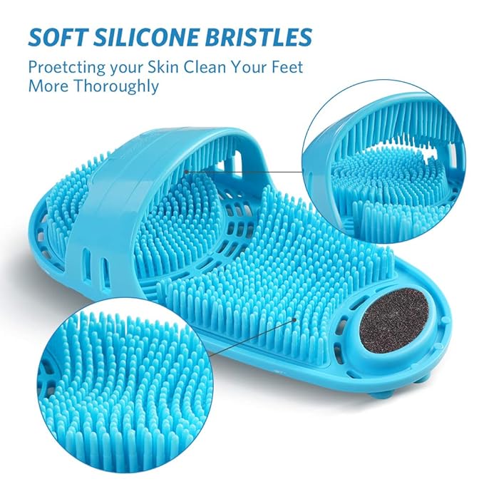 Silicone Shower Foot Scrubber Personal Foot Massage and Cleaning, Non-Slip Foot Scrubber for Men and Women (1PCS Blue)