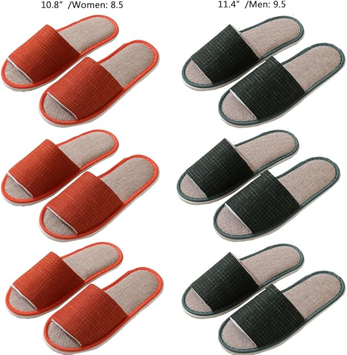 5-6 Pairs Spa Slippers, Non Slip Disposable Slippers for Guest, Washable Foldable Indoor Slippers, Open Toe Linen Spa Slippers for Women Men