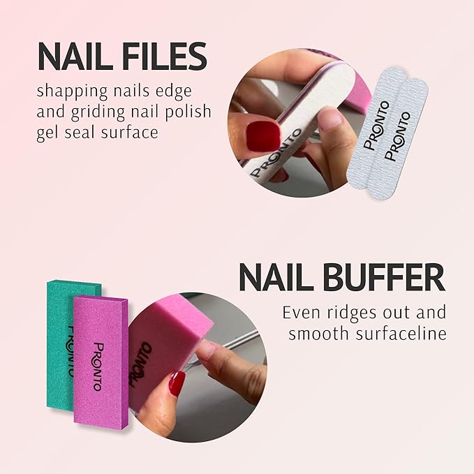 Pronto Gel Nail Polish Remover Kit – 8 Oz Pure Acetone 100 Percent, Nail File, Nail Polish Soak Off Bowl, Cuticle Oil for Nail Care + Manicure Set with Nail Buffer Block, Cuticle Pusher & Nail scraper