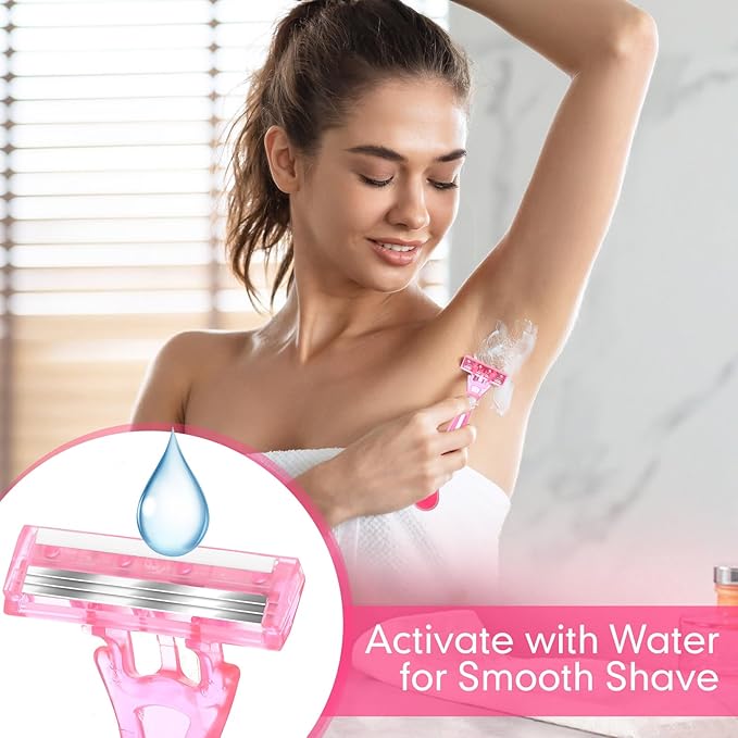 Lasnten 60 Pcs Women's Disposable Razors Bulk 3 Blades Sensitive Skin Razors for a Smooth and Comfortable Shave