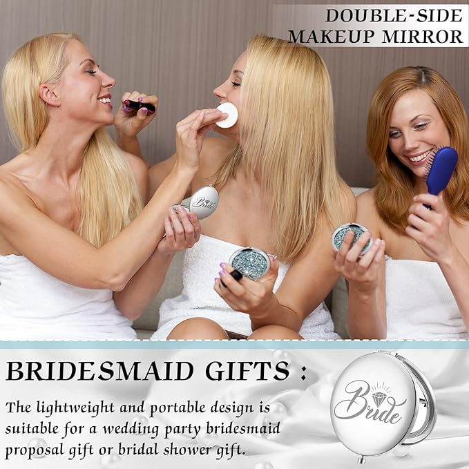 Barydat 10 Pieces Bridesmaid Gifts Set Magnifying Compact Mirror Bride I Do Crew Bridesmaid Proposal Gifts Travel Small Mirror for Purse Makeup Pocket Mirror for Women Wedding Party (Blue)