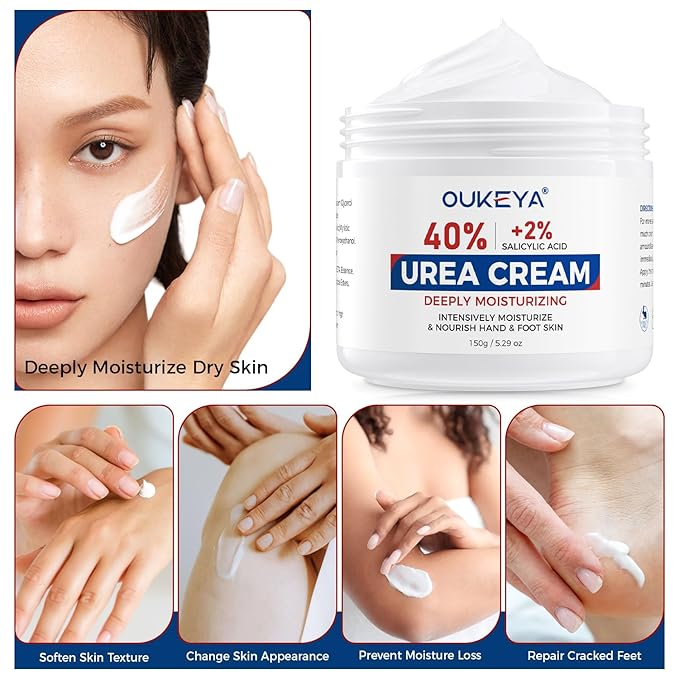 NEW FORMULA Urea Cream 40% Plus 2% Salicylic Acid for Feet Maximum Strength, Dry Cracked Hand Heel Moisturizing Repair Lotion for Knees, Elbows, Removes Corns, Dead Skin Cream, 5.29 oz