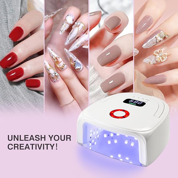 Cordless UV Nail Lamp, 96W Rechargeable Gel Nail Polish Dryer, Wireless UV LED Nail Cure Lamp, UV Light with Auto Sensor & Detachable Metal Base