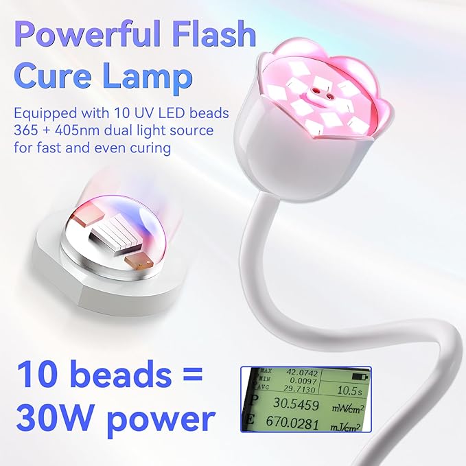 Makartt UV Nail Lamp: Mini UV Light for Gel Nails Polish Luminoza 30W Rechargeable LED Nail Light Nail Dryer with 4 Timers & Auto Sensor, Fast Curing Goosenecks Lamp for Home DIY Manicure