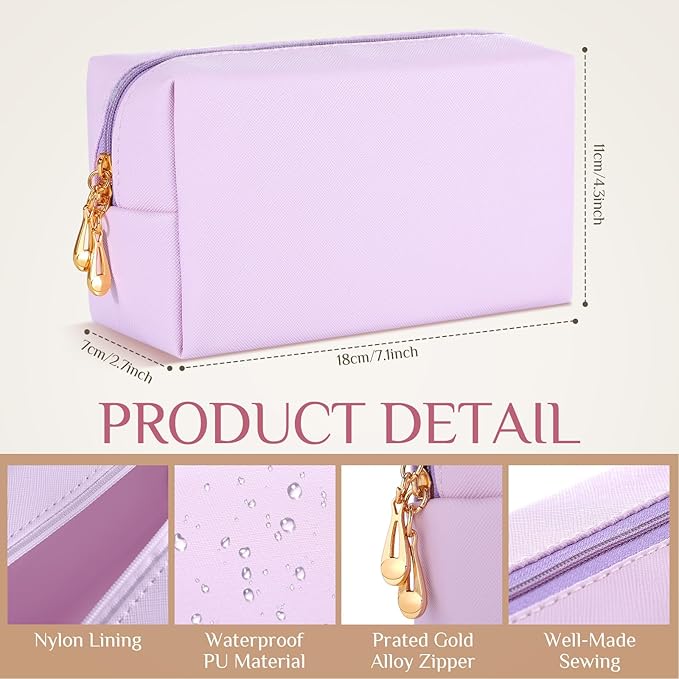Sanwuta 9 Pcs Preppy Makeup Bag PU Leather Cosmetic Bag Makeup Pouch Plain Waterproof Toiletry Organizers for Traveling Preppy Travel Purse End of the Year Teacher Gifts Bulk(Pink Purple Series)