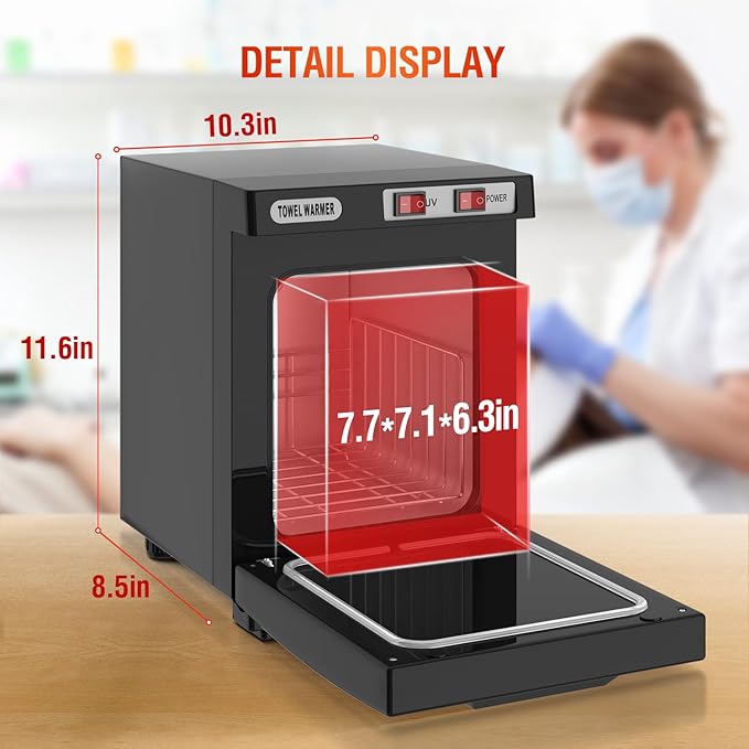 Towel Warmer Cabinet, 5L Hot Bath Towel Warmer Heating Use for Facial Spa, Hair Beauty, Salon Equipment and Home- Black