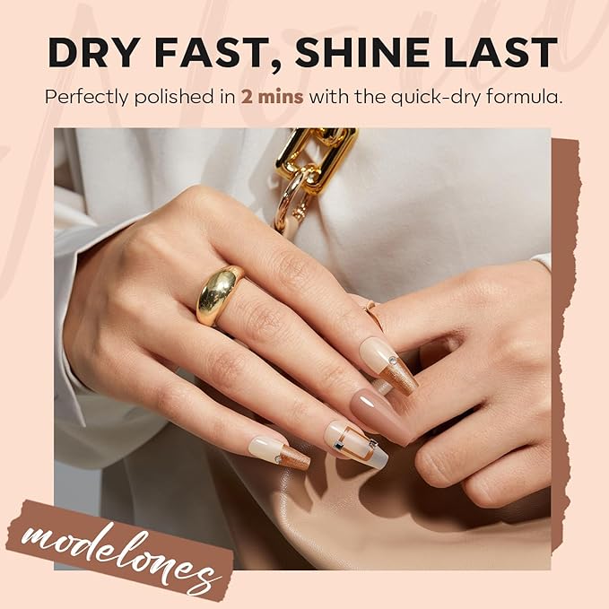 modelones Nail Polish Set 6 Colors, Milky White Brown Metallic Nude Bronze Quick Dry Mini Nail Lacquer Kit Shimmer Burnt Orange Copper Nail Art DIY Home Salon Manicure Gift for Women Girls